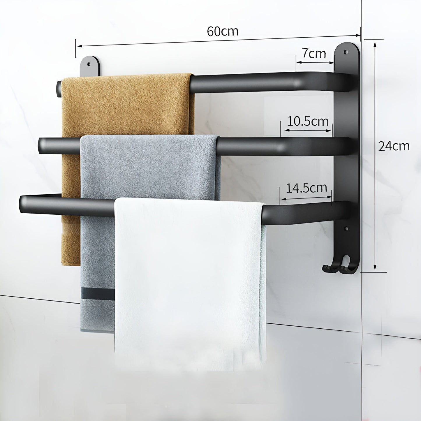 Bathroom Towel Rail Wall | Mounted Double or Triple Bar Space Saving Rack