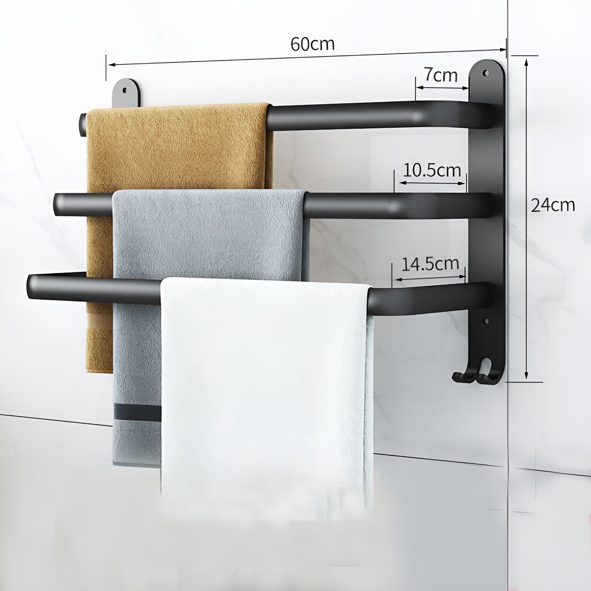 Bathroom Towel Rail Wall | Mounted Double or Triple Bar Space Saving Rack