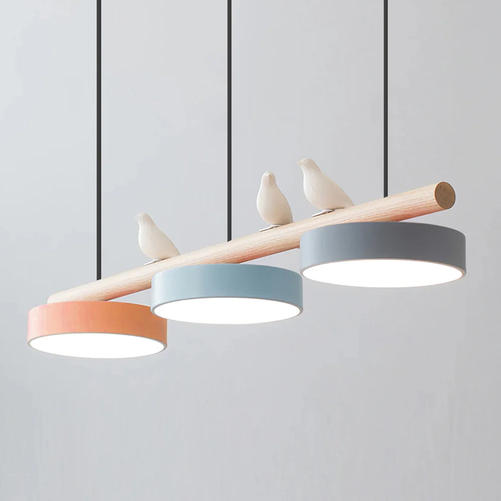 LED Pendant Light With Birds | 3 Light Linear Bar For Dining Table Kitchen