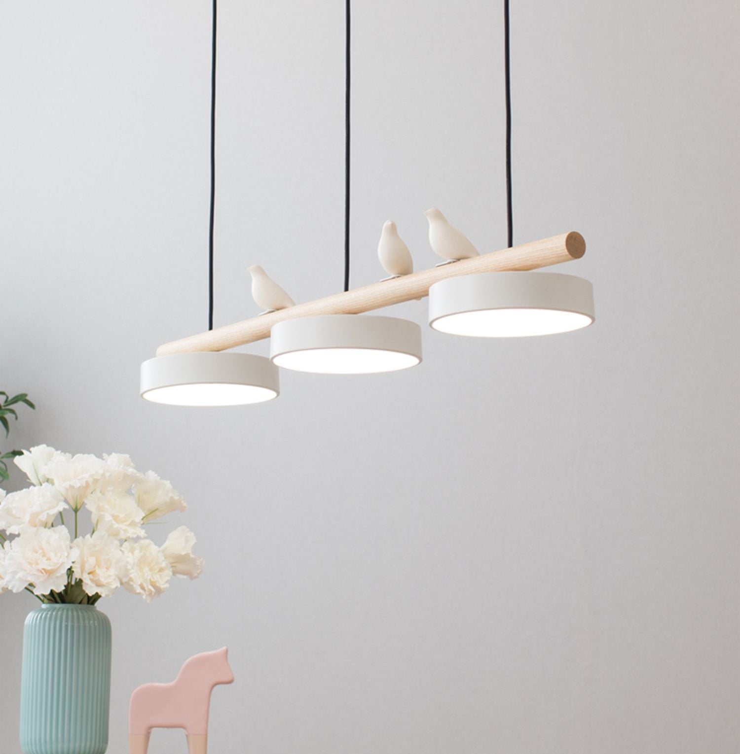 LED Pendant Light With Birds | 3 Light Linear Bar For Dining Table Kitchen
