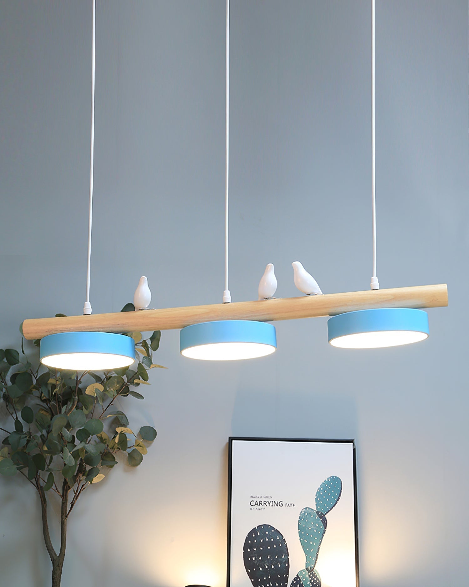 LED Pendant Light With Birds | 3 Light Linear Bar For Dining Table Kitchen