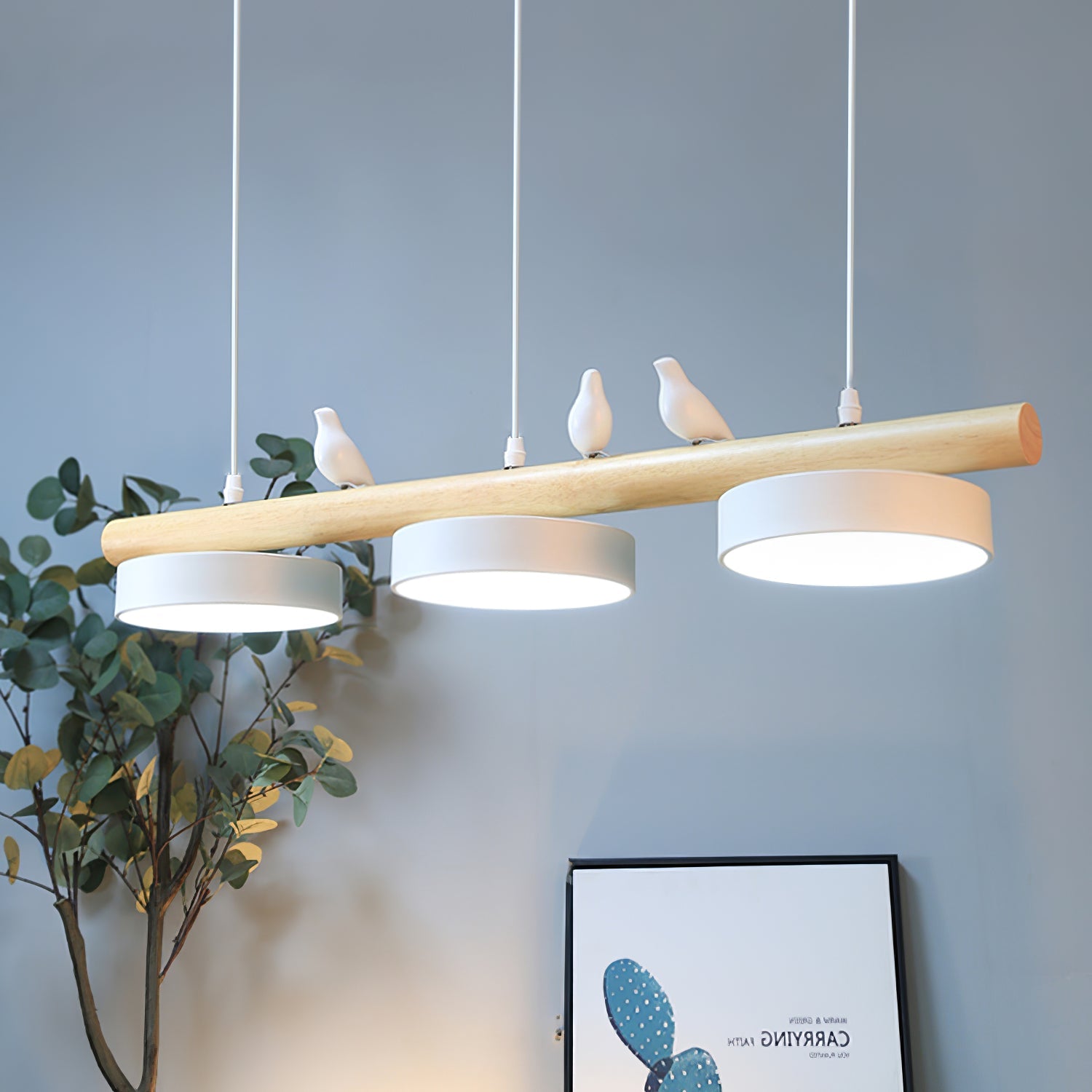 LED Pendant Light With Birds | 3 Light Linear Bar For Dining Table Kitchen