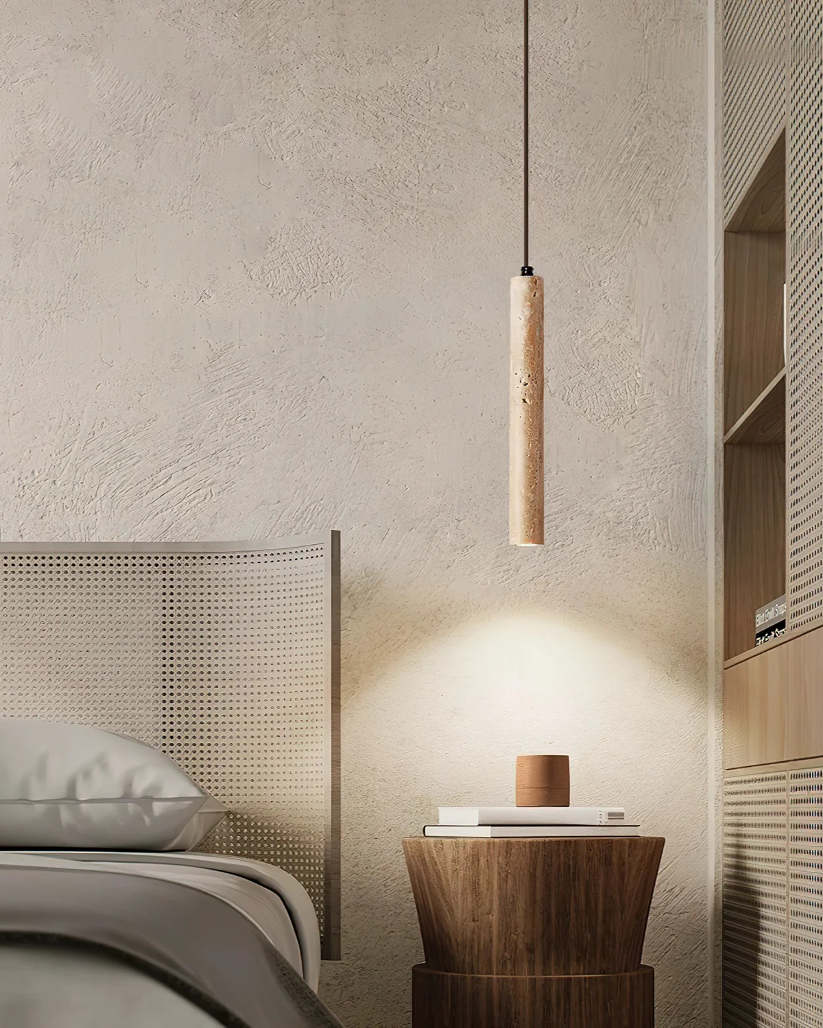 Japandi Cylinder Pendant Light | Slim Tube Hanging Lamp