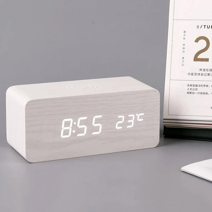 Digital Alarm Clock | Wireless Charging With LED Time And Temperature
