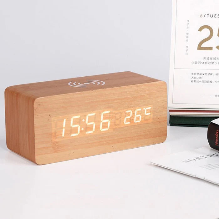 Digital Alarm Clock | Wireless Charging With LED Time And Temperature