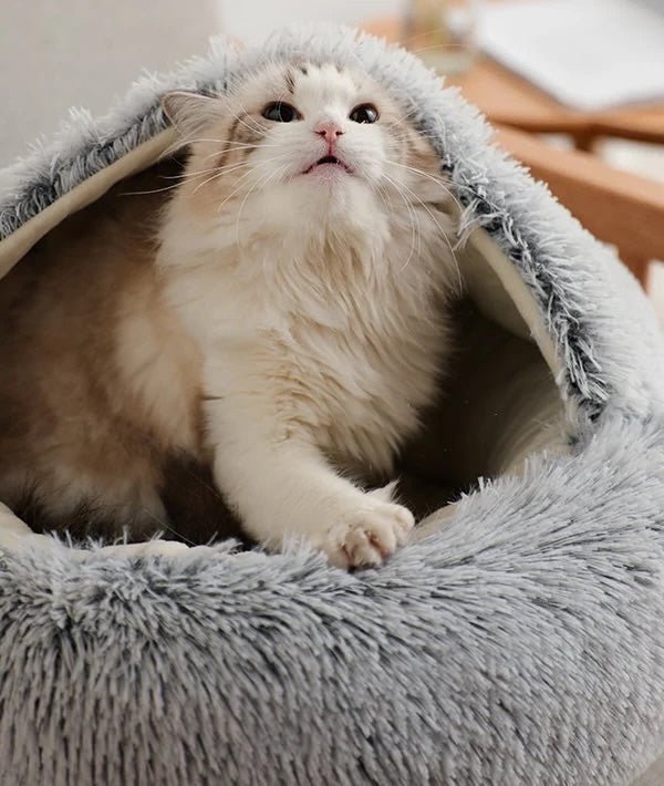 Calming Nest Pet Bed | Hooded Cave for Cats and Small Dogs