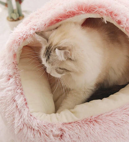 Calming Nest Pet Bed | Hooded Cave for Cats and Small Dogs