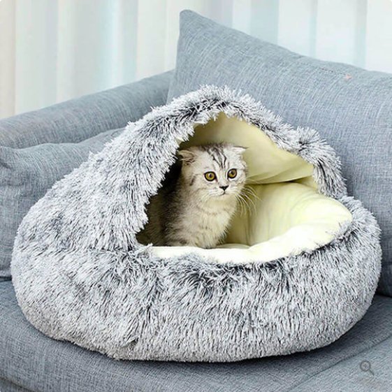 Calming Nest Pet Bed | Hooded Cave for Cats and Small Dogs