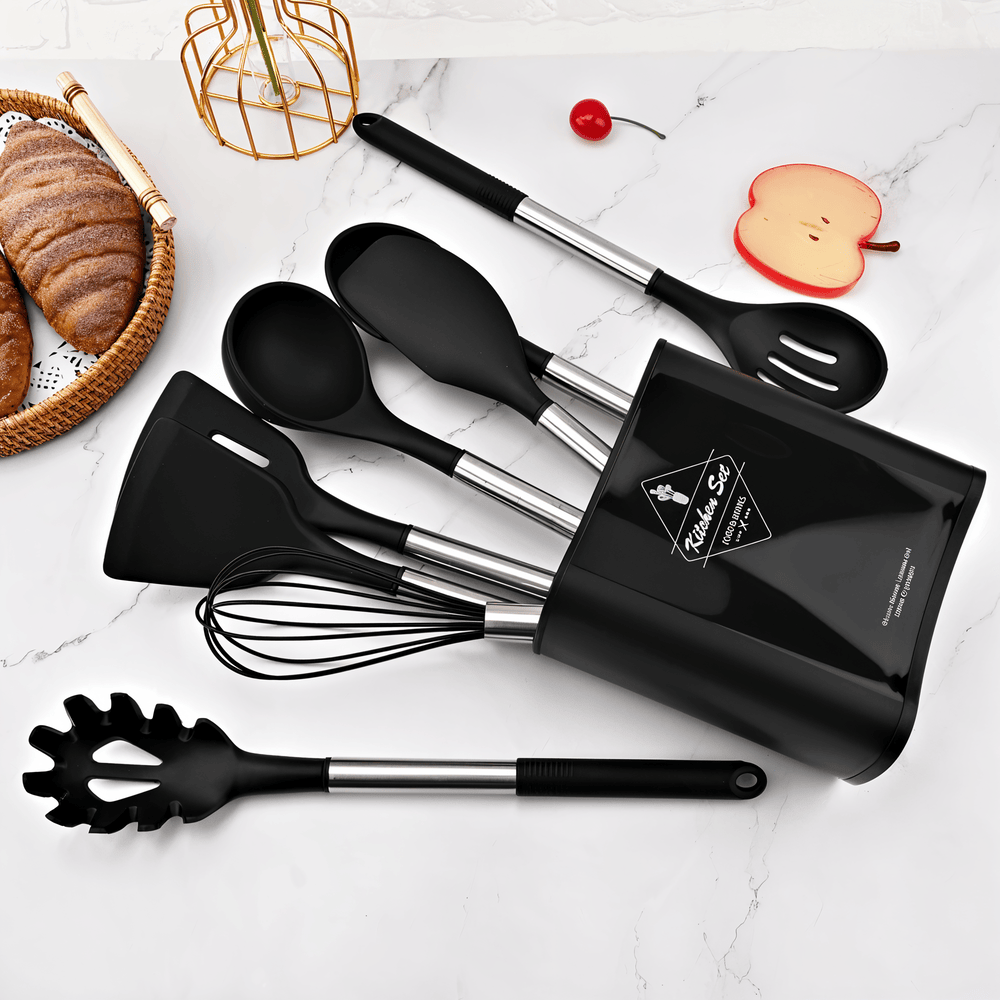 Kitchen Utensil Set With Holder | 12 Piece Non Scratch Cooking