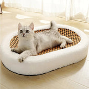 Cat Bed With Scratching Pad | Oval Plush Pet Lounger For Indoor