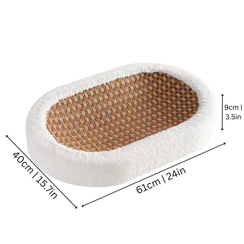 Cat Bed With Scratching Pad | Oval Plush Pet Lounger For Indoor