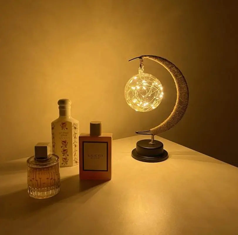 Crescent Moon LED Table Lamp With Hanging Globe