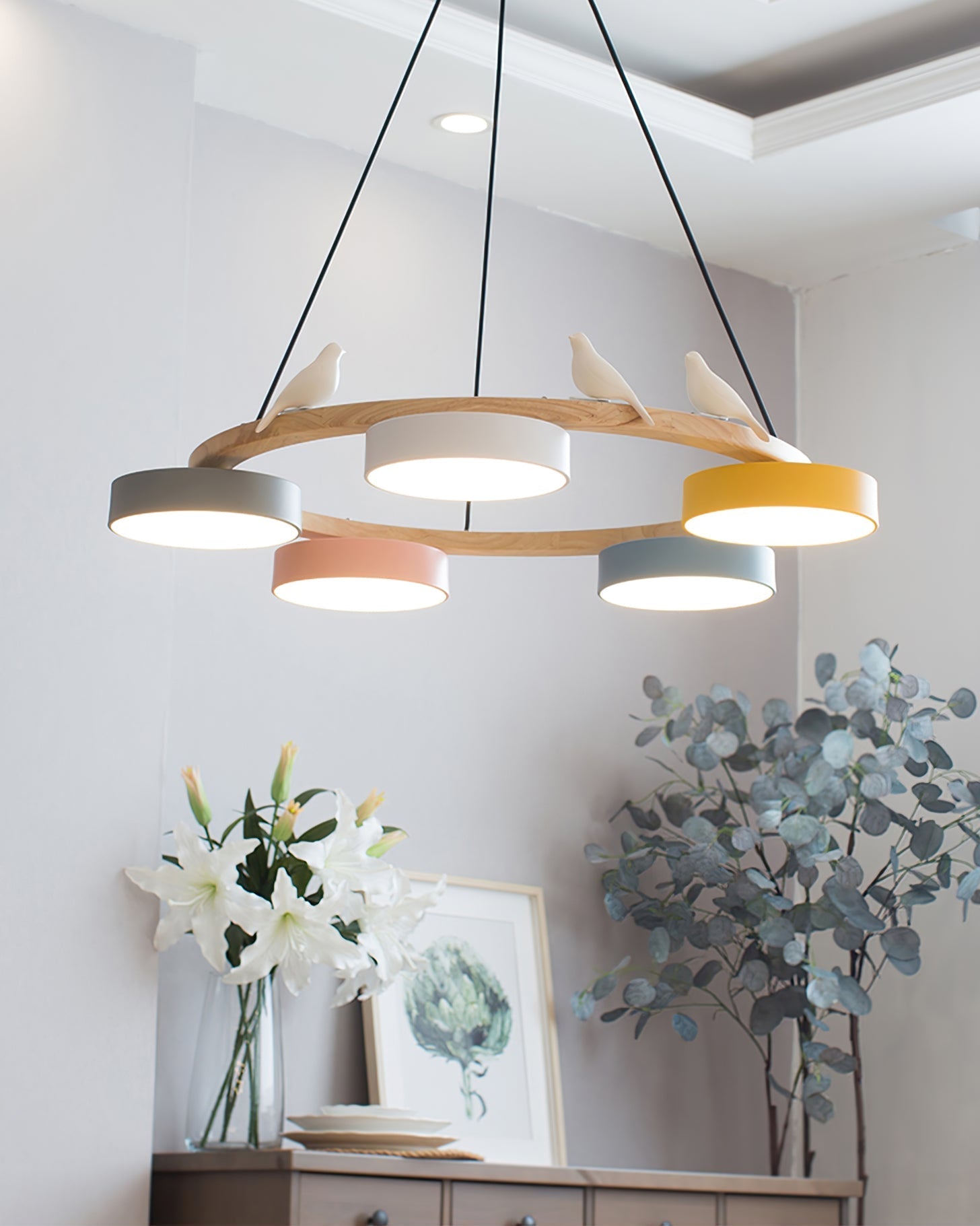 Ring Chandelier with Bird Detail | Pendant Light