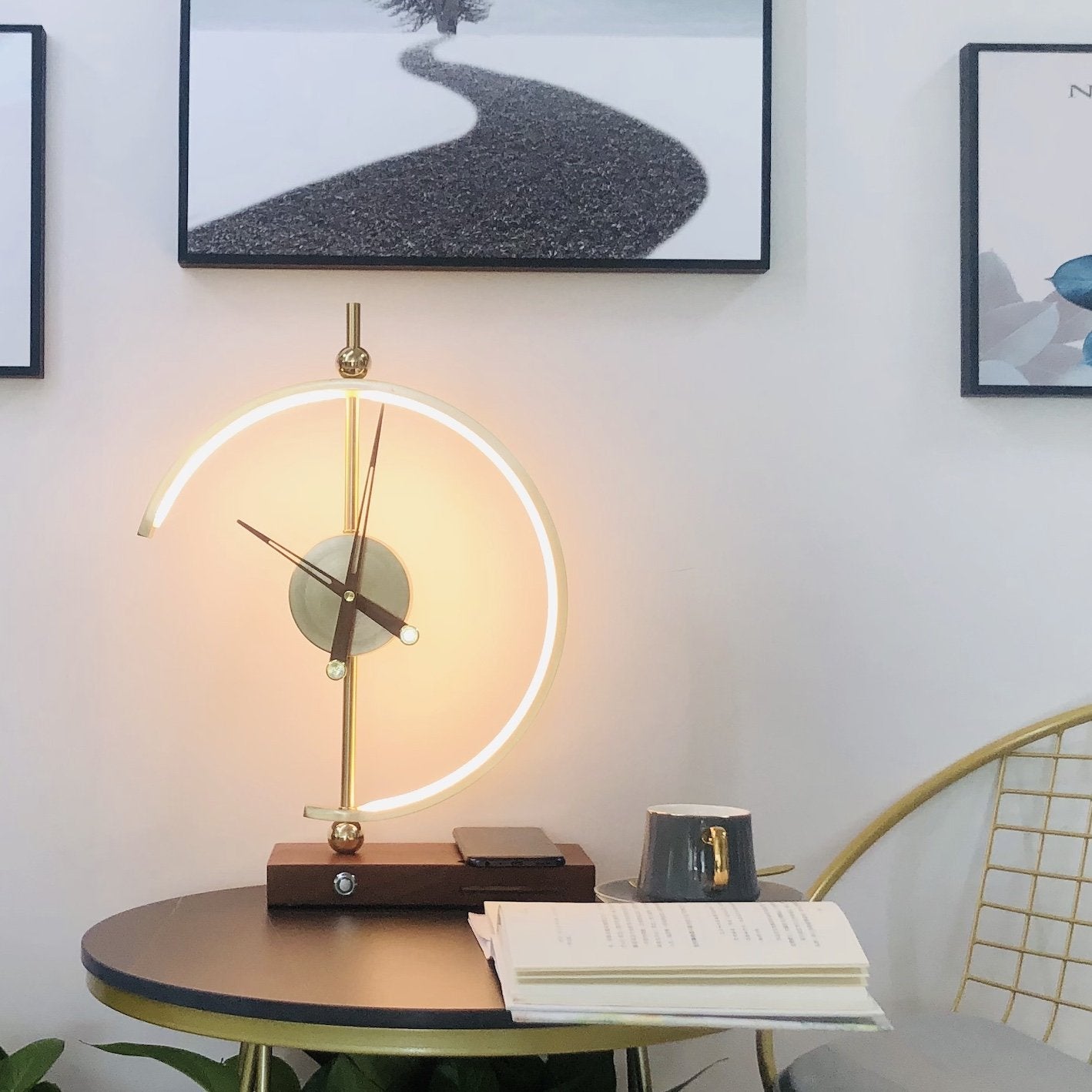 Table Lamp With Clock | Wireless Charging And Dimmable Light