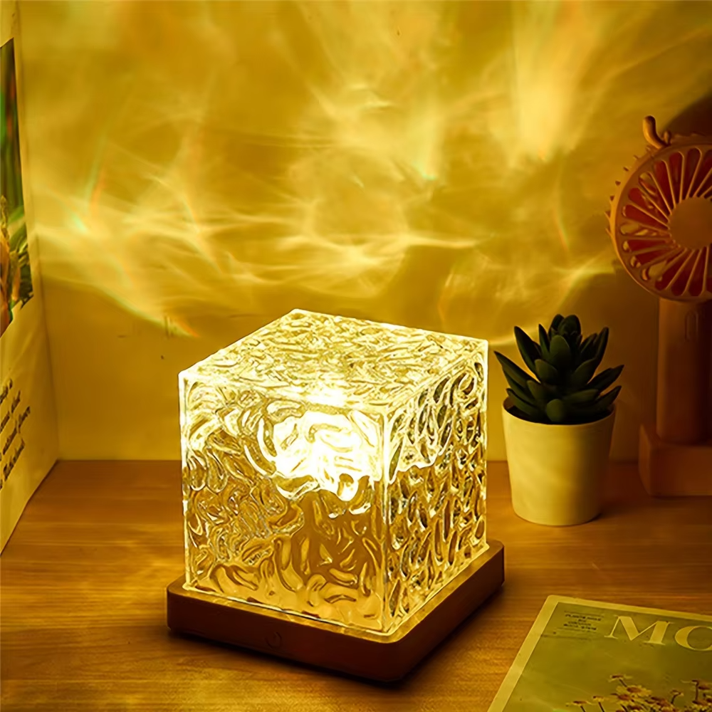 Water Projection Table Lamp | Dimmable Colour Changing Night Light For Bedroom