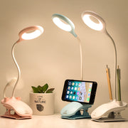 Rechargeable Clip On Desk Lamp With Phone Holder | Dimmable Task Lighting