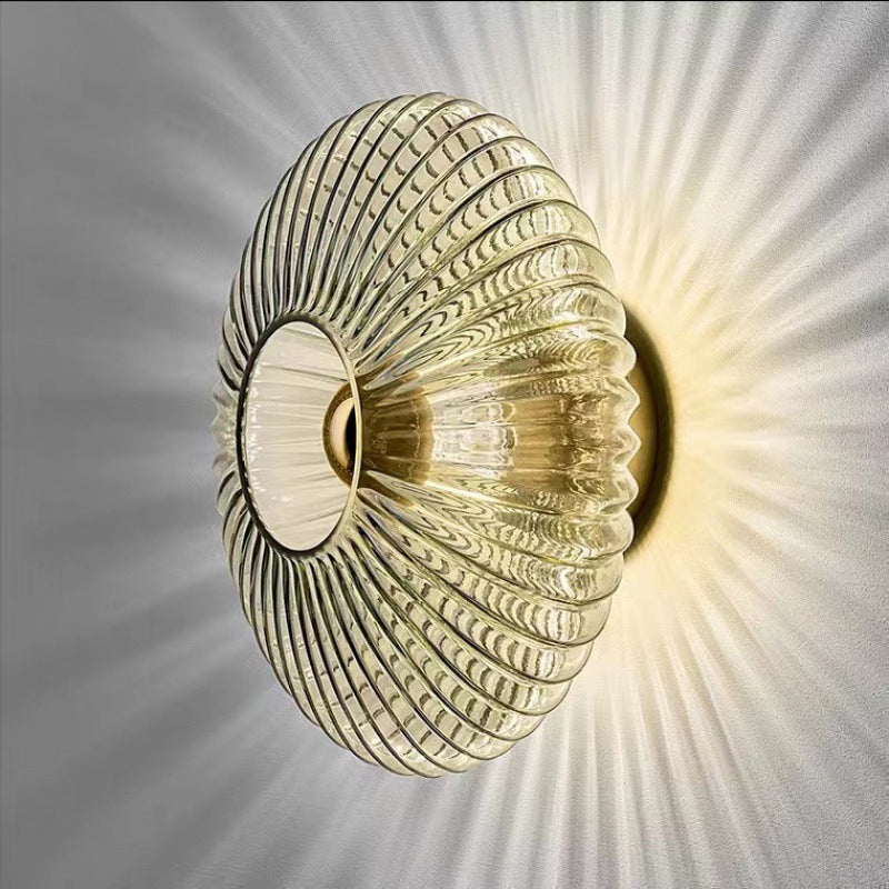Nordic Vintage Striped Glass Round Wall Sconce Lamp