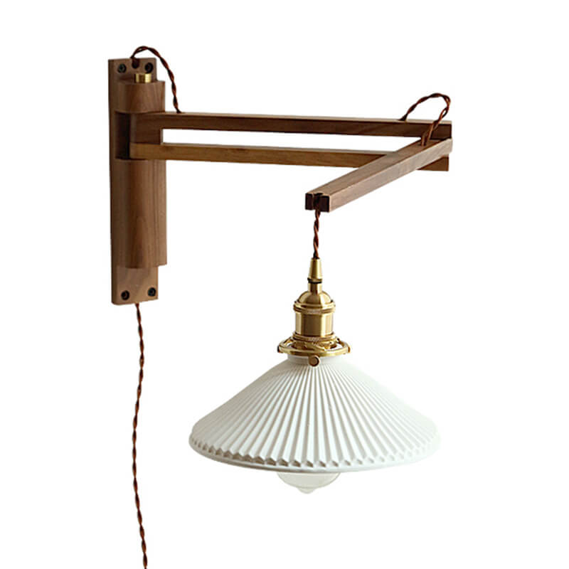 Nordic Striped Glass Walnut Retractable Wall Sconce Lamp