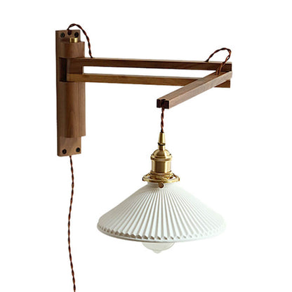 Nordic Striped Glass Walnut Retractable Wall Sconce Lamp