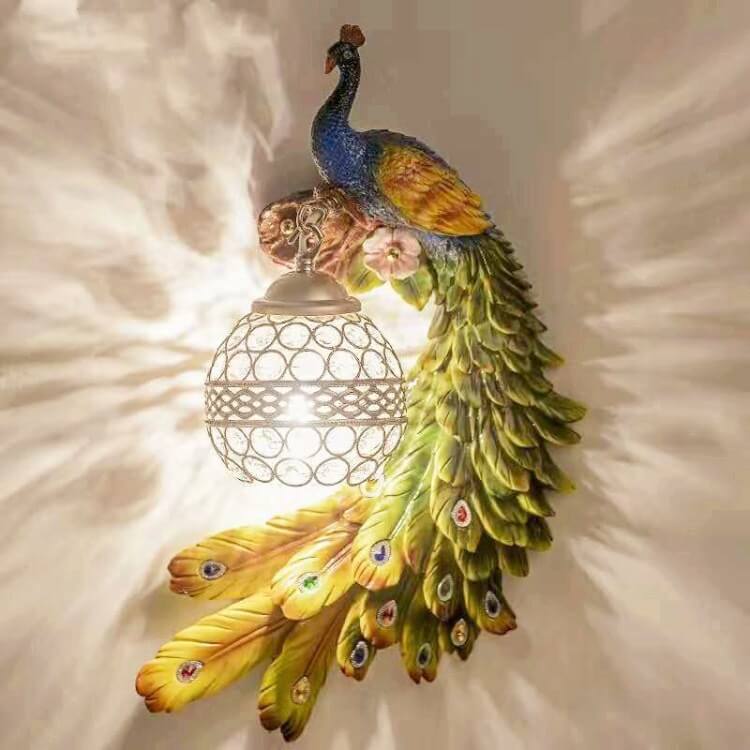 Vintage Resin Peacock Ball Shade Wall Sconce Lamp