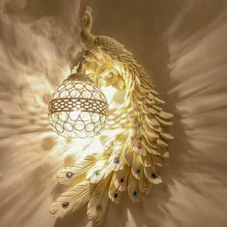 Vintage Resin Peacock Ball Shade Wall Sconce Lamp