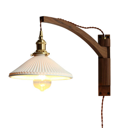 Nordic Striped Glass Walnut Retractable Wall Sconce Lamp