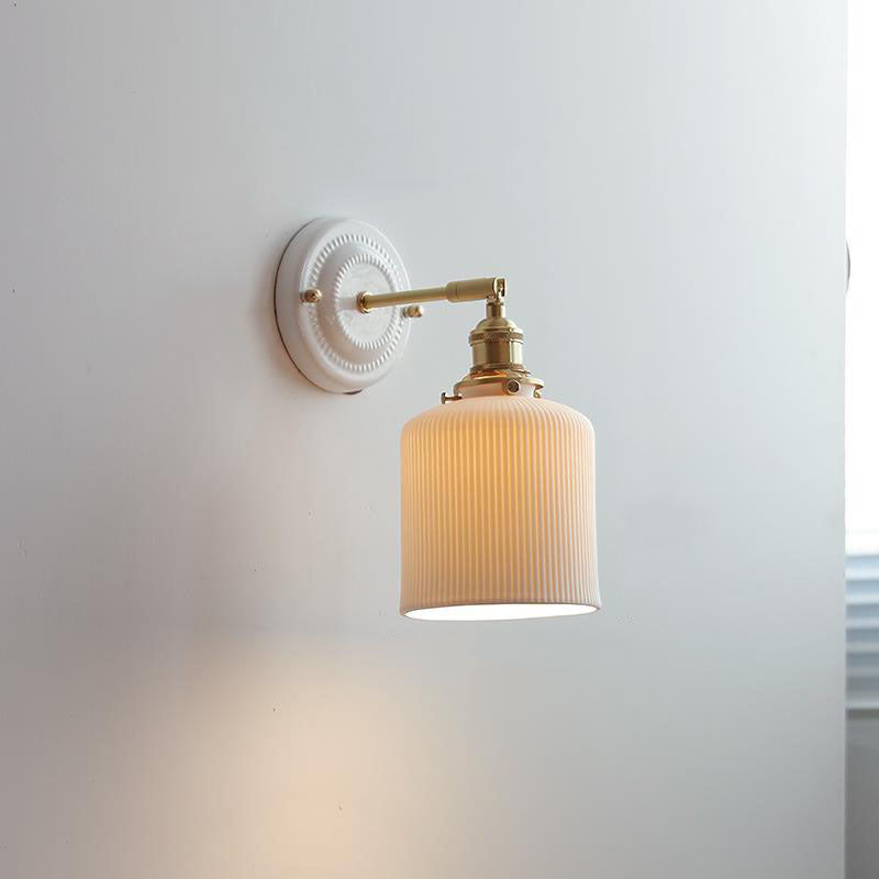 Vintage Japanese Ceramic Brass Wall Sconce Lamp