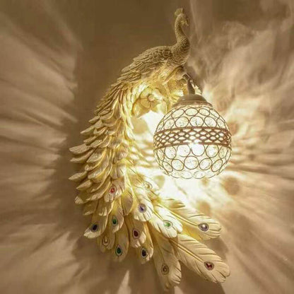 Vintage Resin Peacock Ball Shade Wall Sconce Lamp