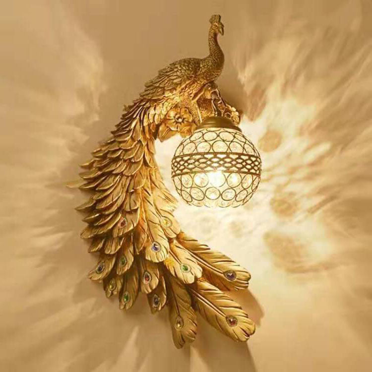 Vintage Resin Peacock Ball Shade Wall Sconce Lamp
