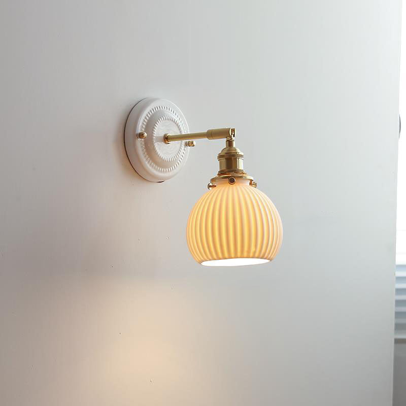 Vintage Japanese Ceramic Brass Wall Sconce Lamp
