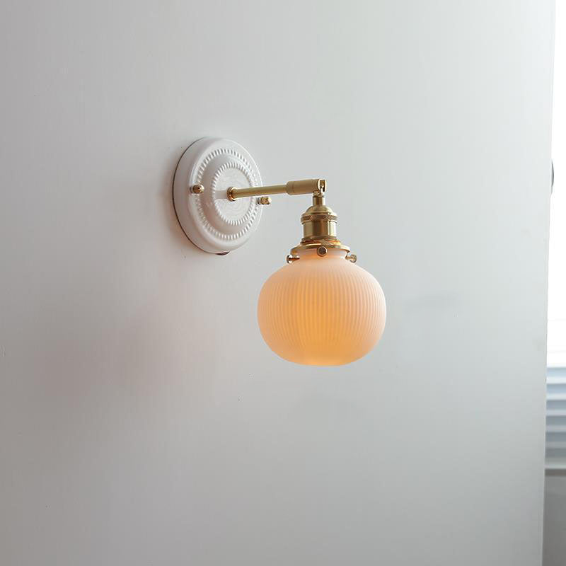 Vintage Japanese Ceramic Brass Wall Sconce Lamp