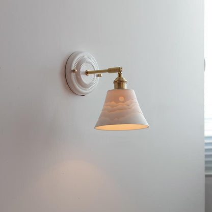 Vintage Japanese Ceramic Brass Wall Sconce Lamp
