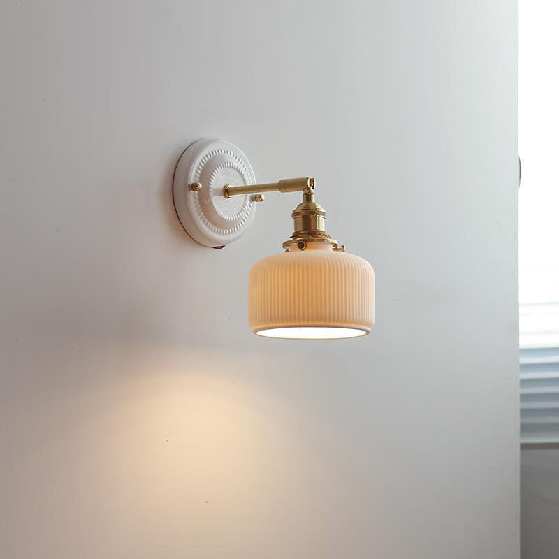 Vintage Japanese Ceramic Brass Wall Sconce Lamp