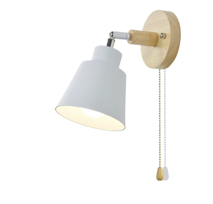 Adjustable Modern Wall Light with Pull Chain Switch | Modern Wooden Base Bedroom