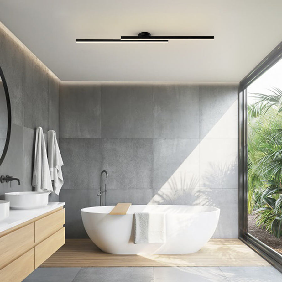 Linear Ceiling Light | Slim Double Bar Semi Flush For Living Room Bedroom Hallway