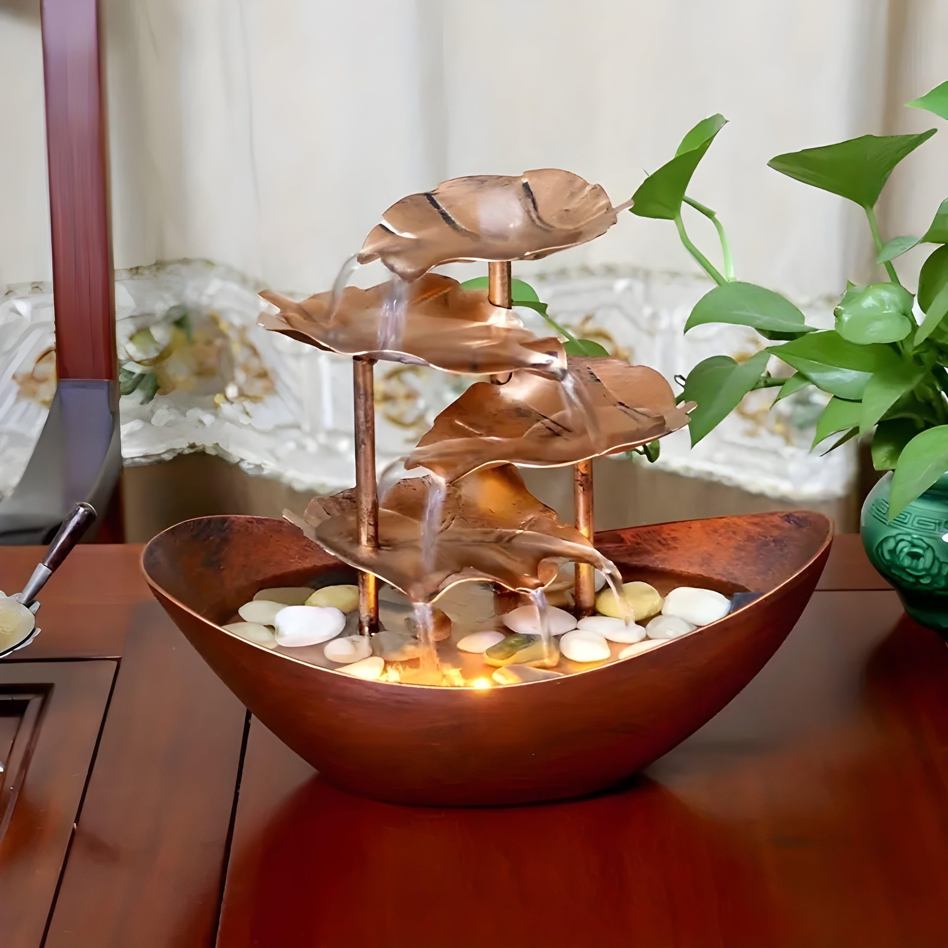 Tabletop Water Fountain | Cascading Leaf Design