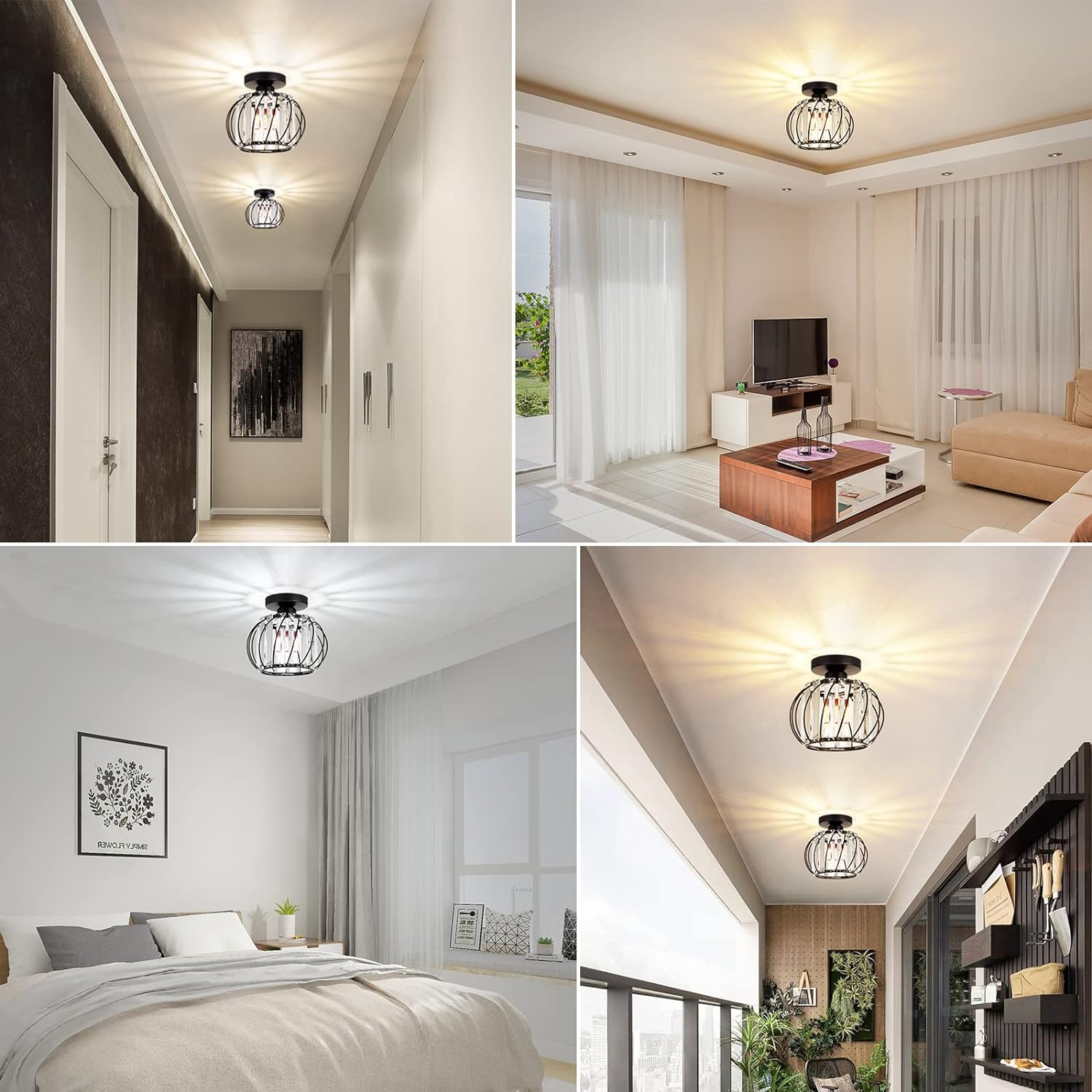 Modern Semi Flush Ceiling Light | Cage Design for Hallway Bedroom and Living Room