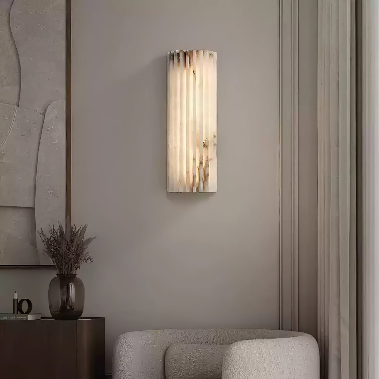 Alabaster LED Wall Lamp Fluted Rectangle Full