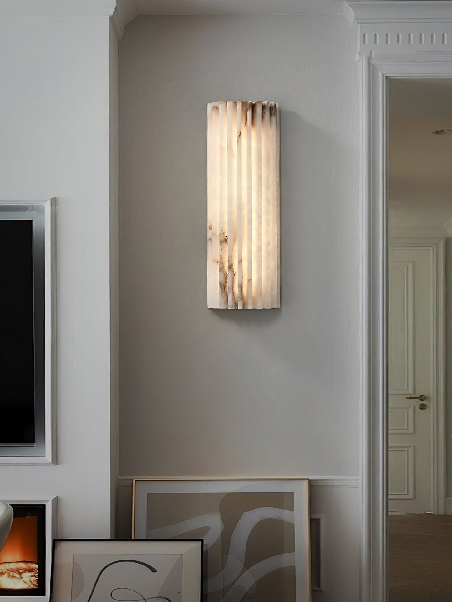 Alabaster LED Wall Lamp Fluted Rectangle Side
