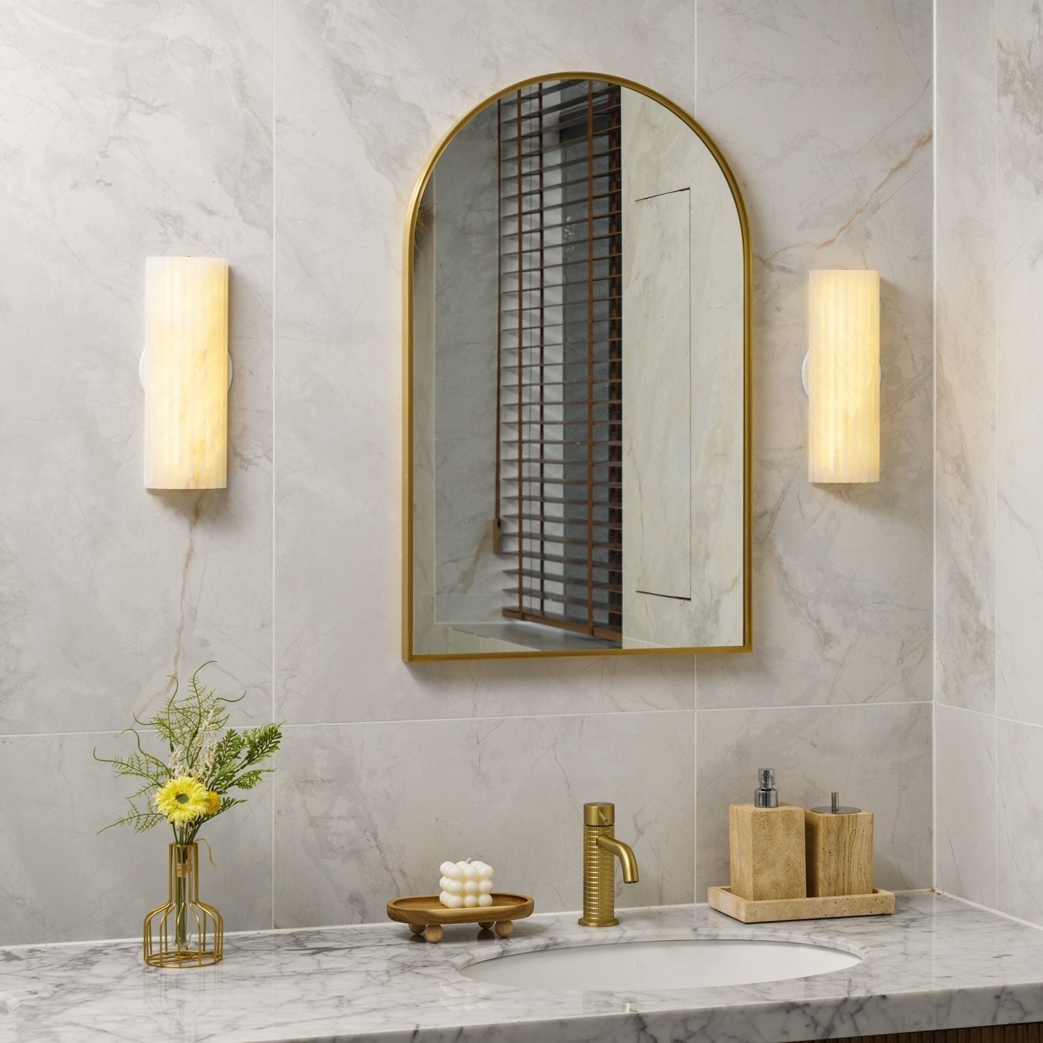 Alabaster LED Wall Lamp Fluted Rectangle View 18