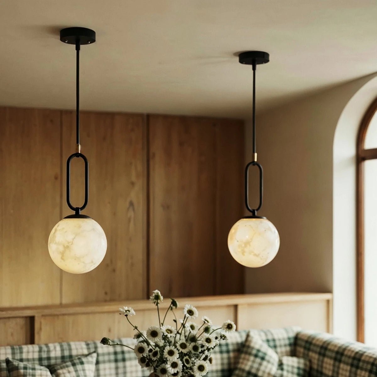 Alabaster Pendant Light Teardrop Oval Link Lifestyle