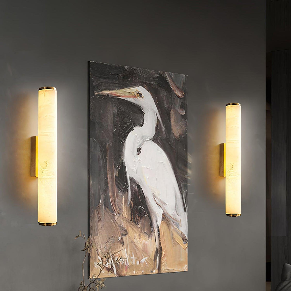 Alabaster Wall Sconce Cylindrical Tube Side
