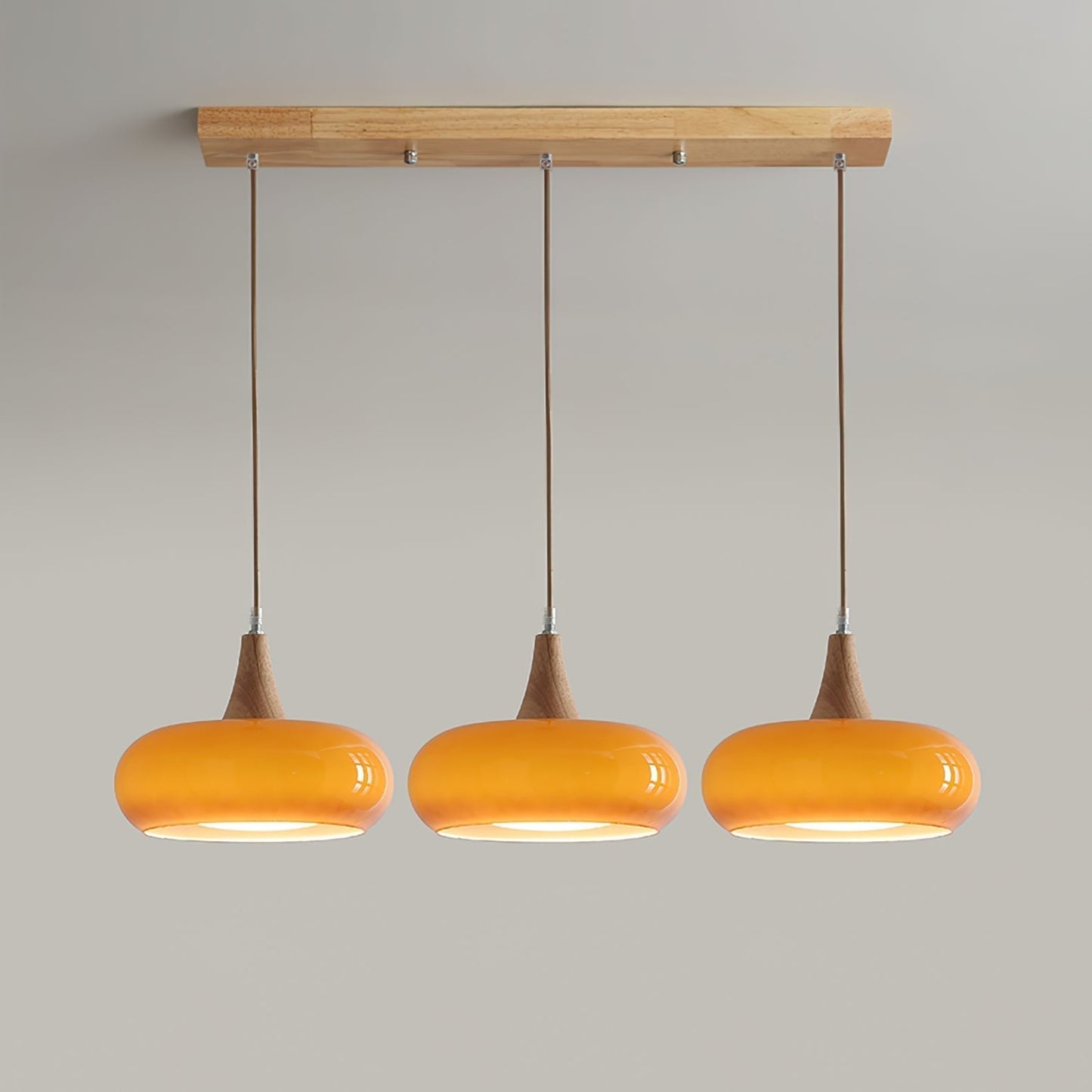 Amber Glass Pendant Light Oblate Disc Wood Top Alternate