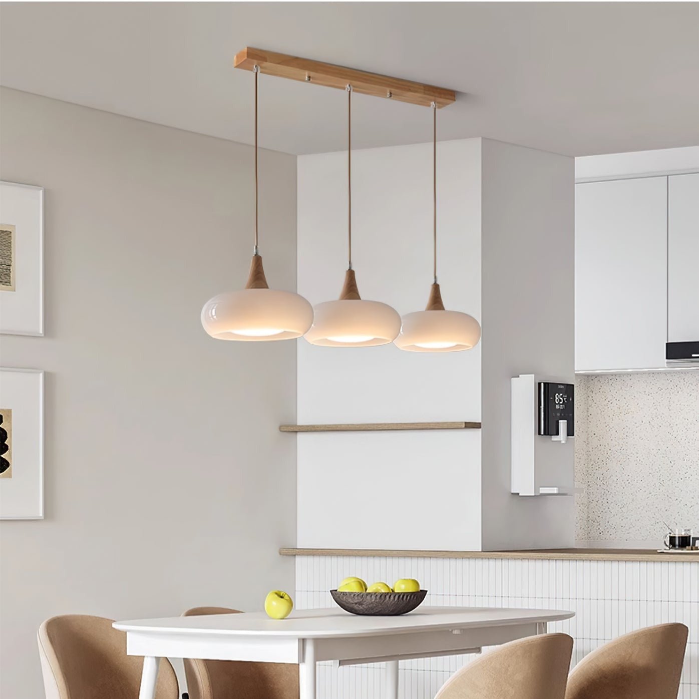 Amber Glass Pendant Light Oblate Disc Wood Top Back