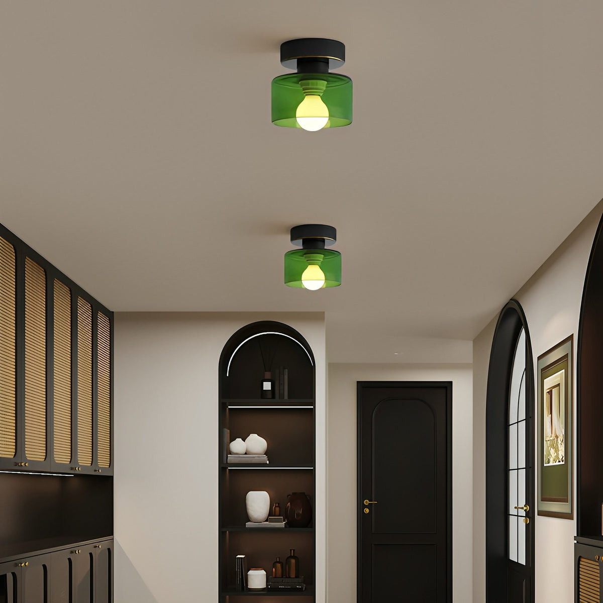 Bauhaus Geometric Alabaster Semi-Flush Ceiling Light Drum Back
