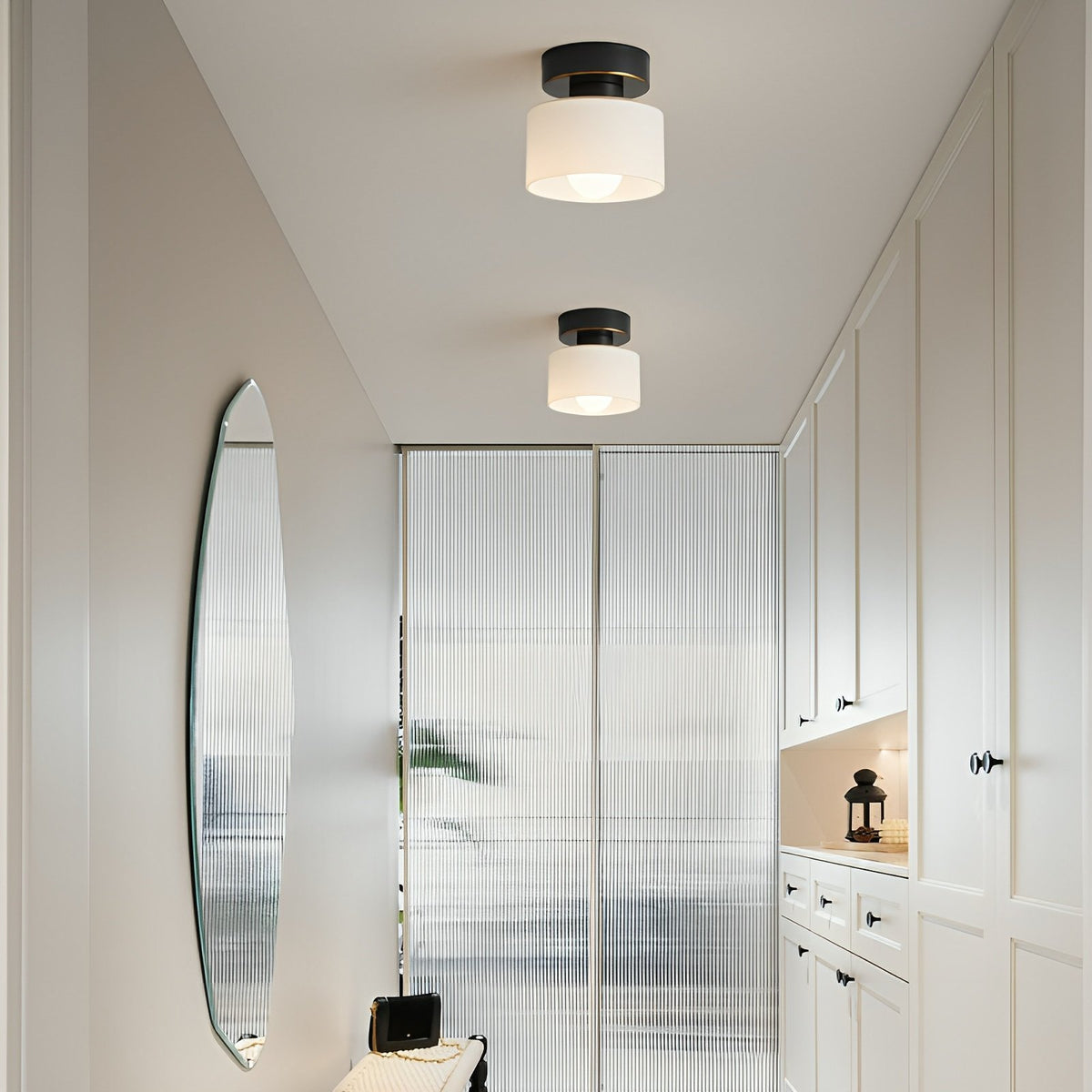 Bauhaus Geometric Alabaster Semi-Flush Ceiling Light Drum Detail