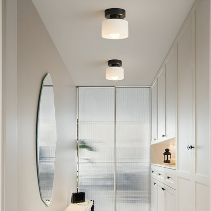 Bauhaus Geometric Alabaster Semi-Flush Ceiling Light Drum Detail