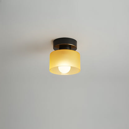 Bauhaus Geometric Alabaster Semi-Flush Ceiling Light Drum Full