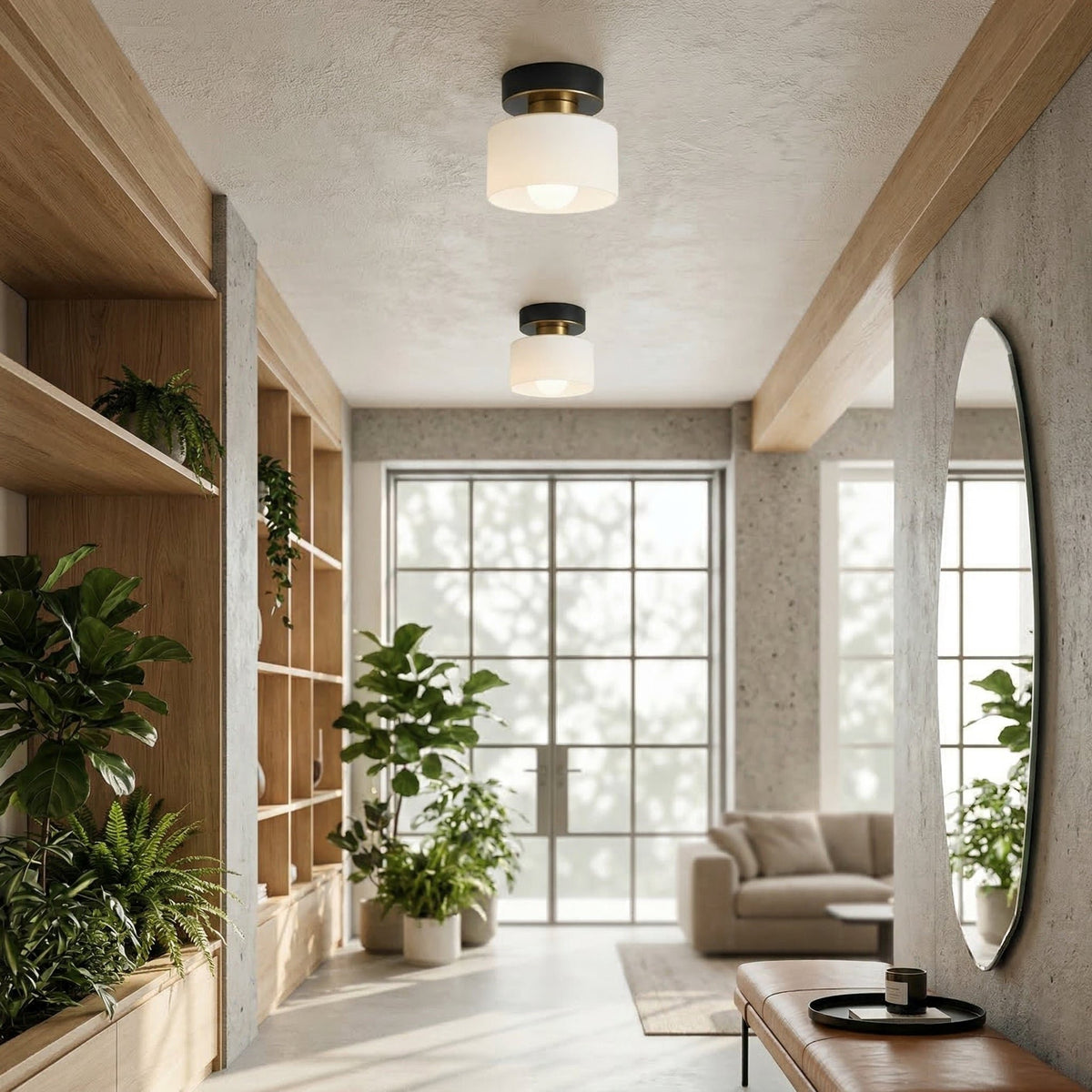 Bauhaus Geometric Alabaster Semi-Flush Ceiling Light Drum Hero