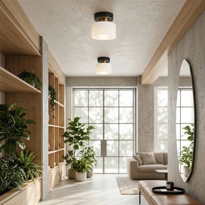 Bauhaus Geometric Alabaster Semi-Flush Ceiling Light Drum Hero